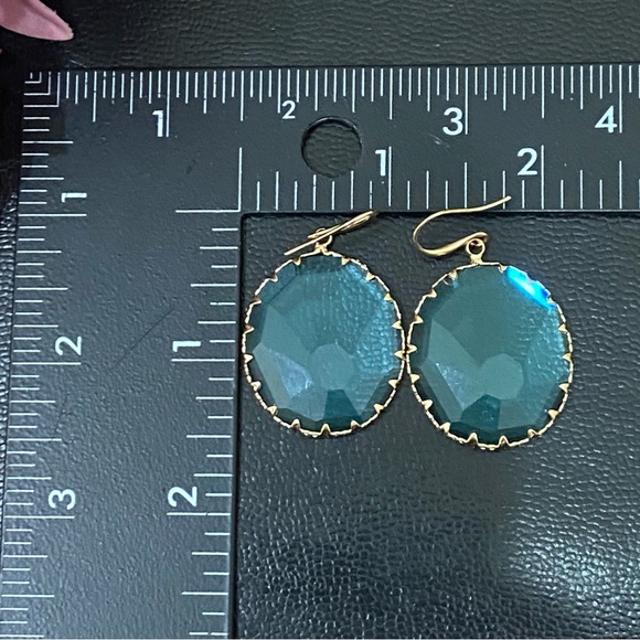 Unsigned Blue Topaz Faceted Glass Round Bezel Drop Earrings 11.8g - Picture 12 of 15